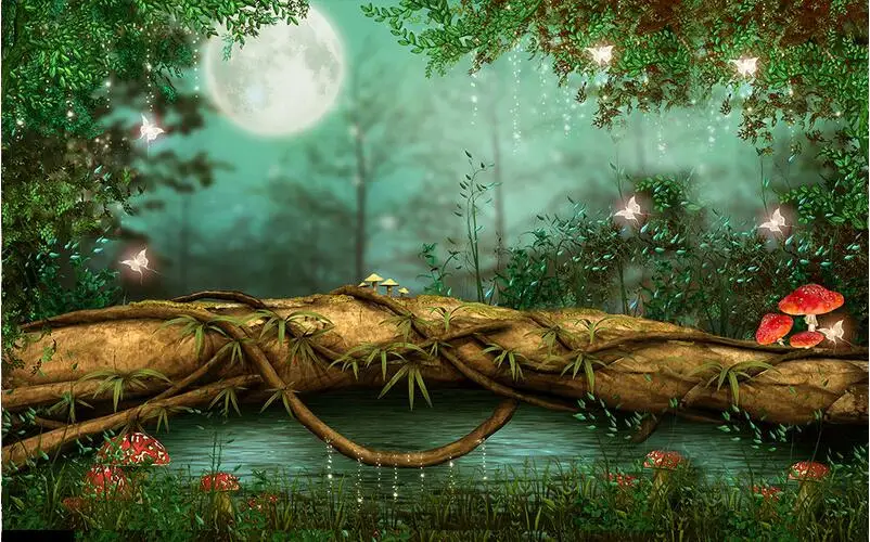 

3d room wallpaper custom mural Moon scenery of forest butterfly background living room home decor photo wallpaper for walls 3d