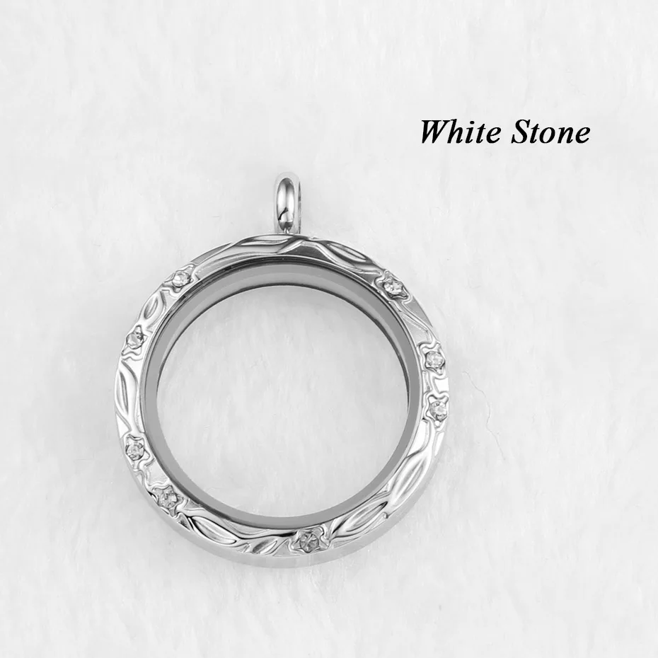 With White Stone Твист плавающий медальон из нержавеющей стали 316L живой камень памяти амулеты пластины хранения винтовая подвеска ожерелье серебро с кристаллами - Окраска металла: With White Stone