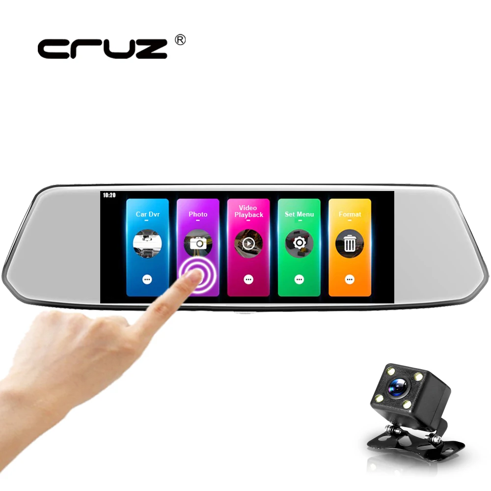 CRUZ Car DVR камера Dashcam Full HD 1080P регистратор рекордер заднего вида зеркало двойной