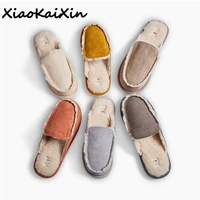 vintage british style couple home slippers men women winter warm faux suede vamp wool lining solid color indoor floor house shoe