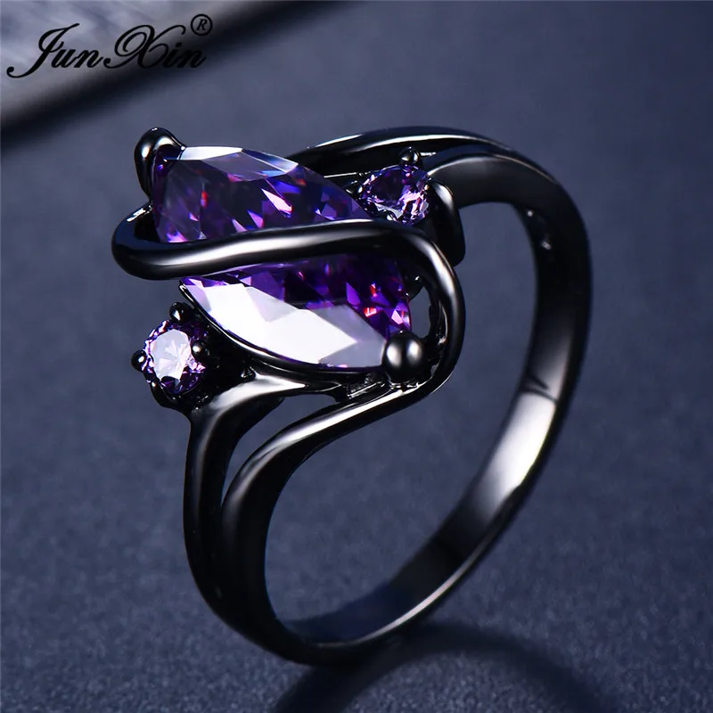 Purple 12 цветов, уникальное кольцо для девушек и женщин с радугой, 14 к, Черное золото, ювелирное изделие в богемном стиле, винтажное обручальное кольцо для женщин - Цвет основного камня: Purple