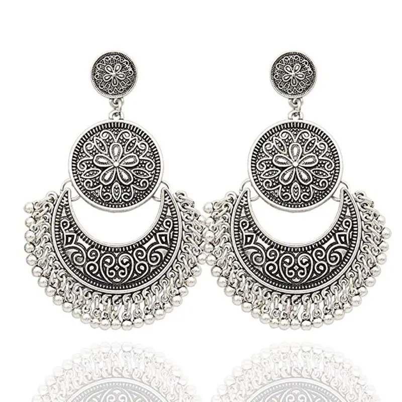 Модные Этнические женские висячие серьги Бали Jhumka Jhumki золотой парчовый Лотос