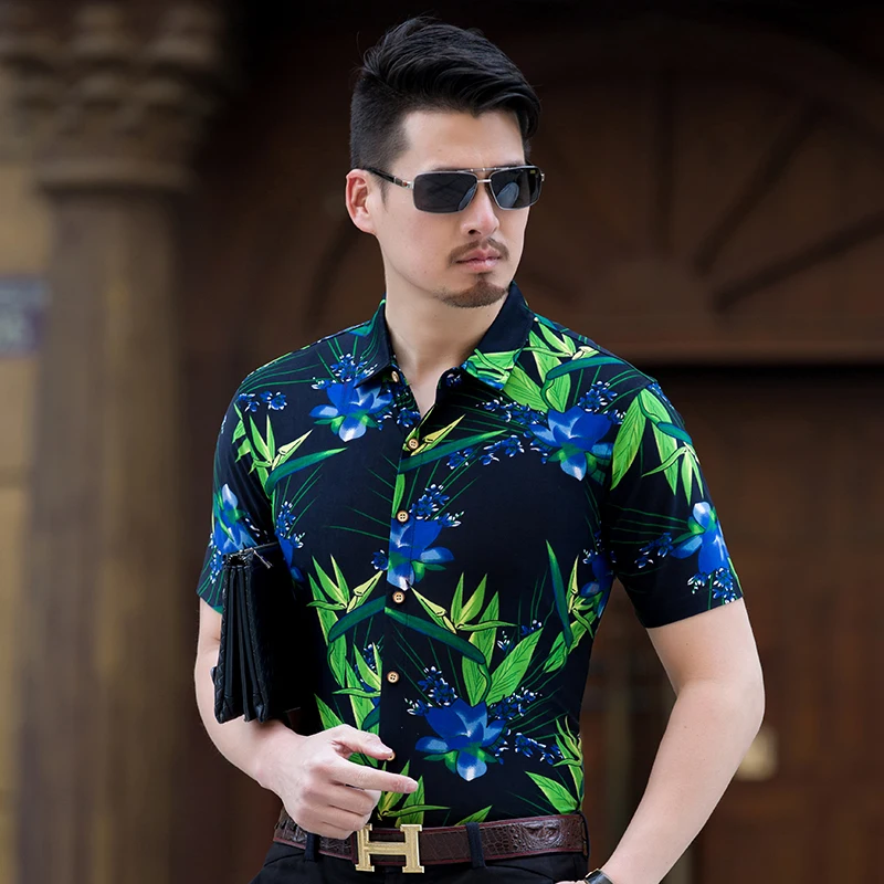 

2017 New Summer Mens Casual Shirts Fashion Short Sleeve Printed Button-Up Formal Business Floral Men Dress Shirts