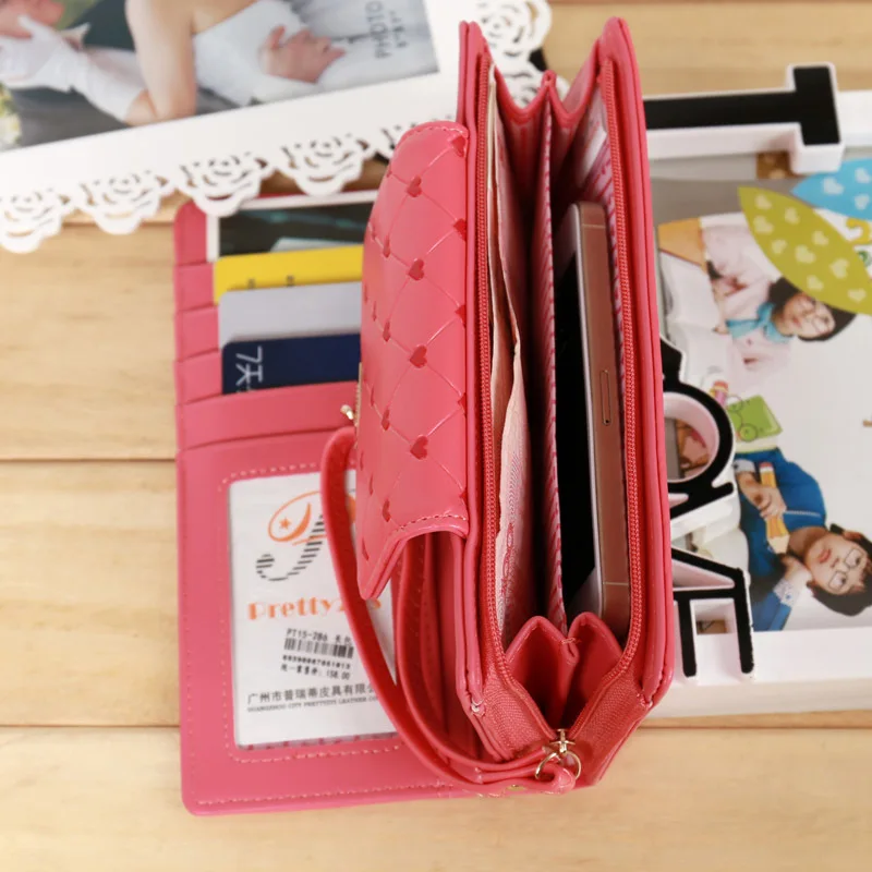 Новинка модные женские кошельки одноцветные с сердечком для девушек клатч