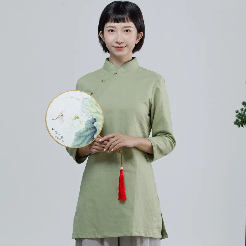 Чайная осенняя одежда Женская Ретро рубашка Cheongsam с пуговицами в китайском стиле