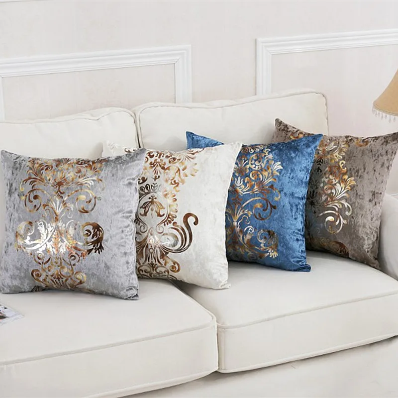 Luxurious Velour Pillow Bronzing Cushion Home Decor Golden Print PillowCase decorative sofa Throw cushions 45x45cm | Дом и сад