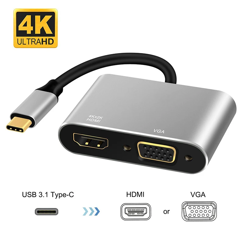 Gray USBC к HDMI 4K 30 Hz VGA адаптер USB 3,1 type C USB-C к VGA HDMI видео конвертеры адаптер для нового Macbook Pro/Chromebook Pix - Цвет: Gray