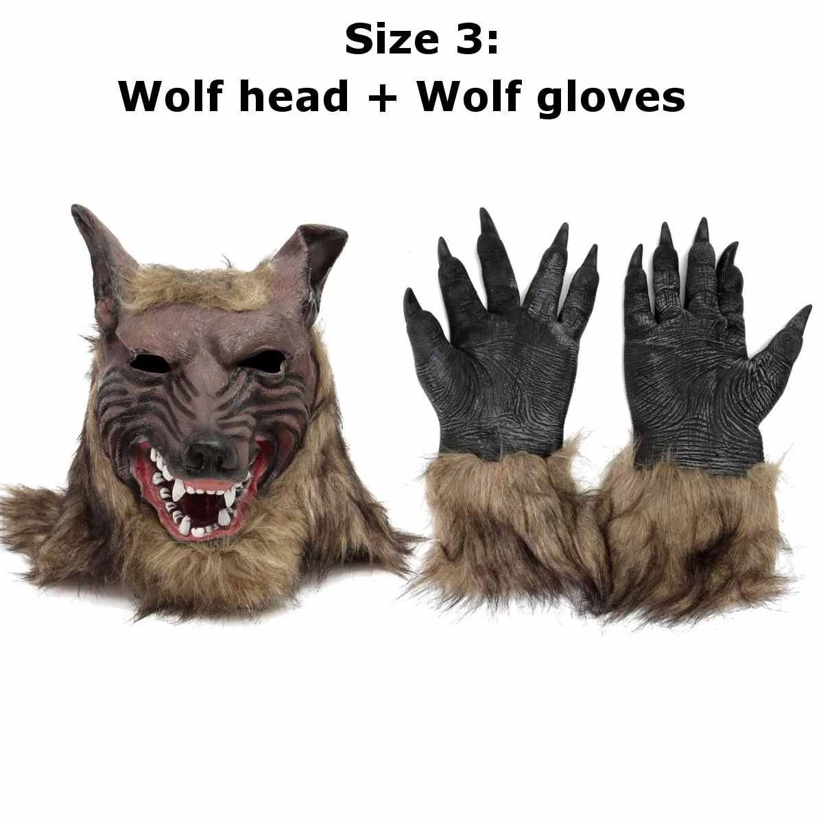 1 set Creepy Full Face Wolf Latex Mask and Wolf Claws Theater Prank Prop Crazy Masks Halloween Costume Wolf Gloves - Цвет: 1 set