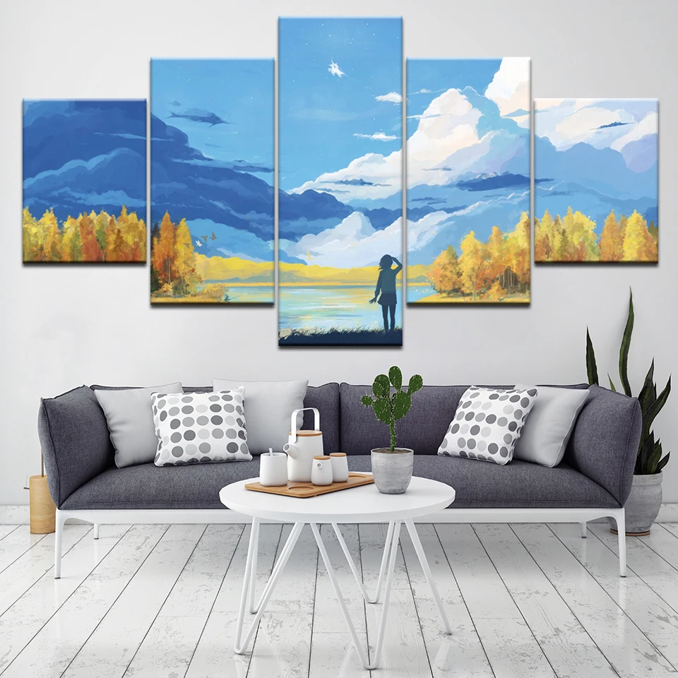 

The autumn tree and mountain 5 Piece Wallpapers Art Canvas Print modern Poster Modular art painting for Living Room Home Decor