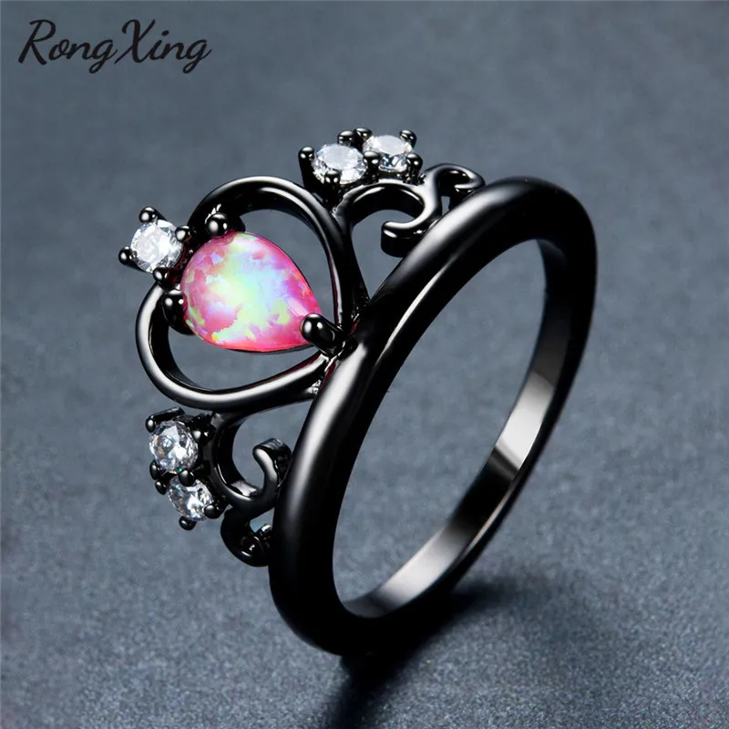 Женское кольцо с короной и розовым огненным опалом| |