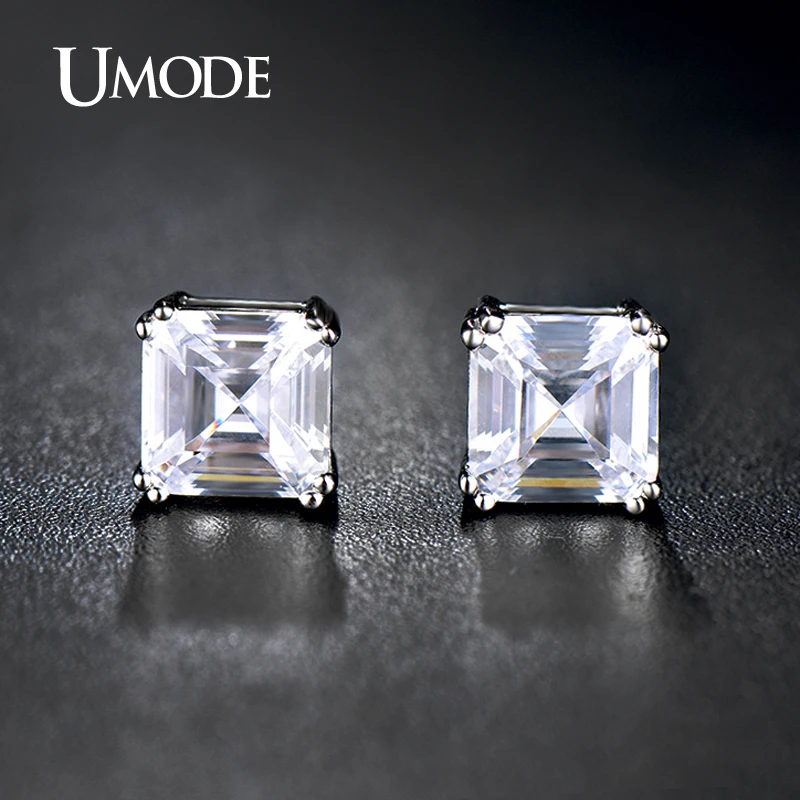 Umode 8 мм 2.5 карат Asscher вырезать CZ белый позолоченные имитация сообщение стад серьги