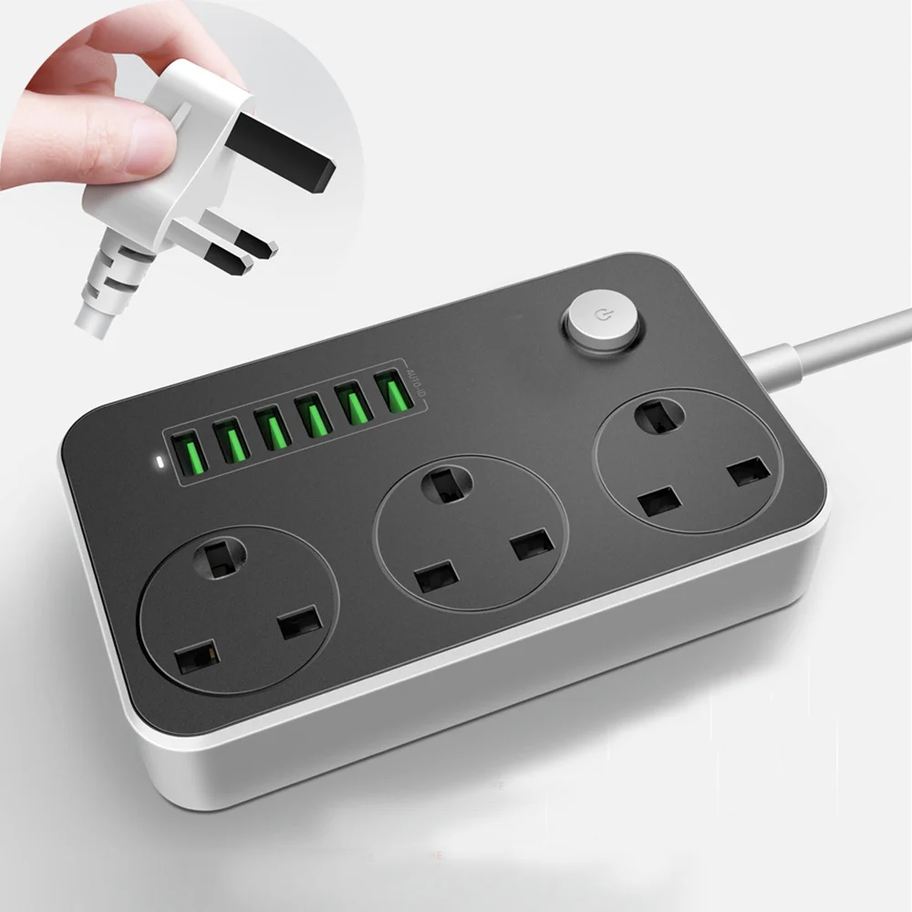 Удлинитель USB удлинитель от перенапряжения переменного тока 3 AC UK розетки с 6