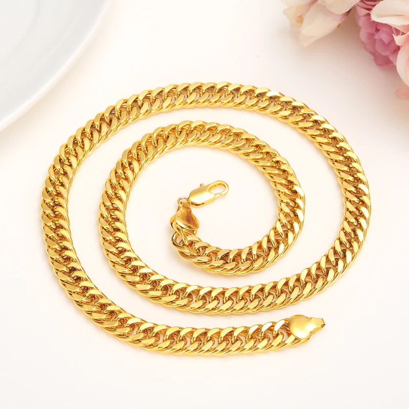 

23.58 inches gold filled Chain For Men Necklace Vintage Gold big chunky Fashion Mens Necklace Cuban boys Link Chain Jewelry gift