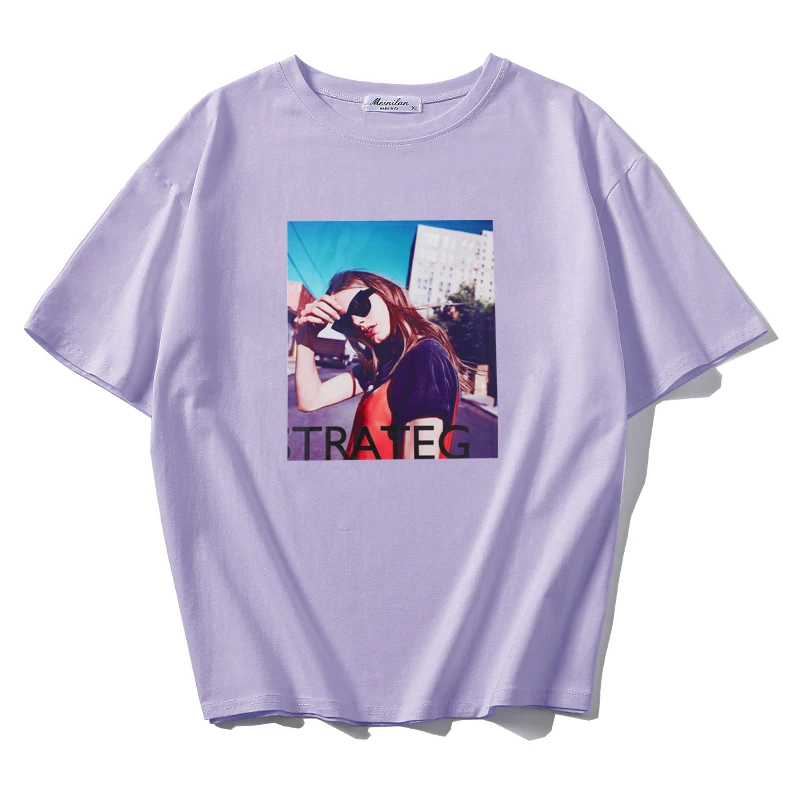 new 2019 summer fashion Women tops tees t-shirts short sleeve Casual tunic basic shirt t print 100% cotton blue | Женская одежда