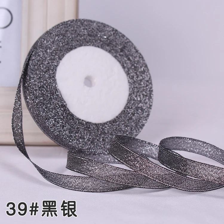 Black Silver 25 ярдов/рулон) 3/8 ''(10 мм) металлическая Блестящая лента, декоративная подарочная упаковка, Свадебные Рождественские ремесла, белые, розовые, красные, черные ленты - Цвет: Black Silver