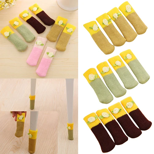 4 шт вязать домашний цветочный протектор пола ног рукав стол стул крышка носки |