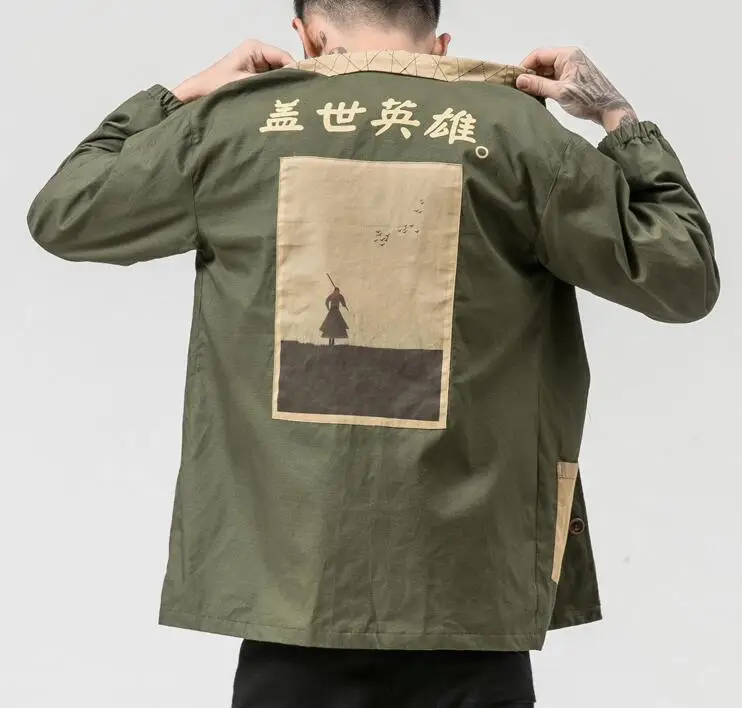 army green Осень Зима герой кандзи Японская уличная хлопковая куртка черный красный хип хоп толстое пальто американский размер XS-XXL - Цвет: army green