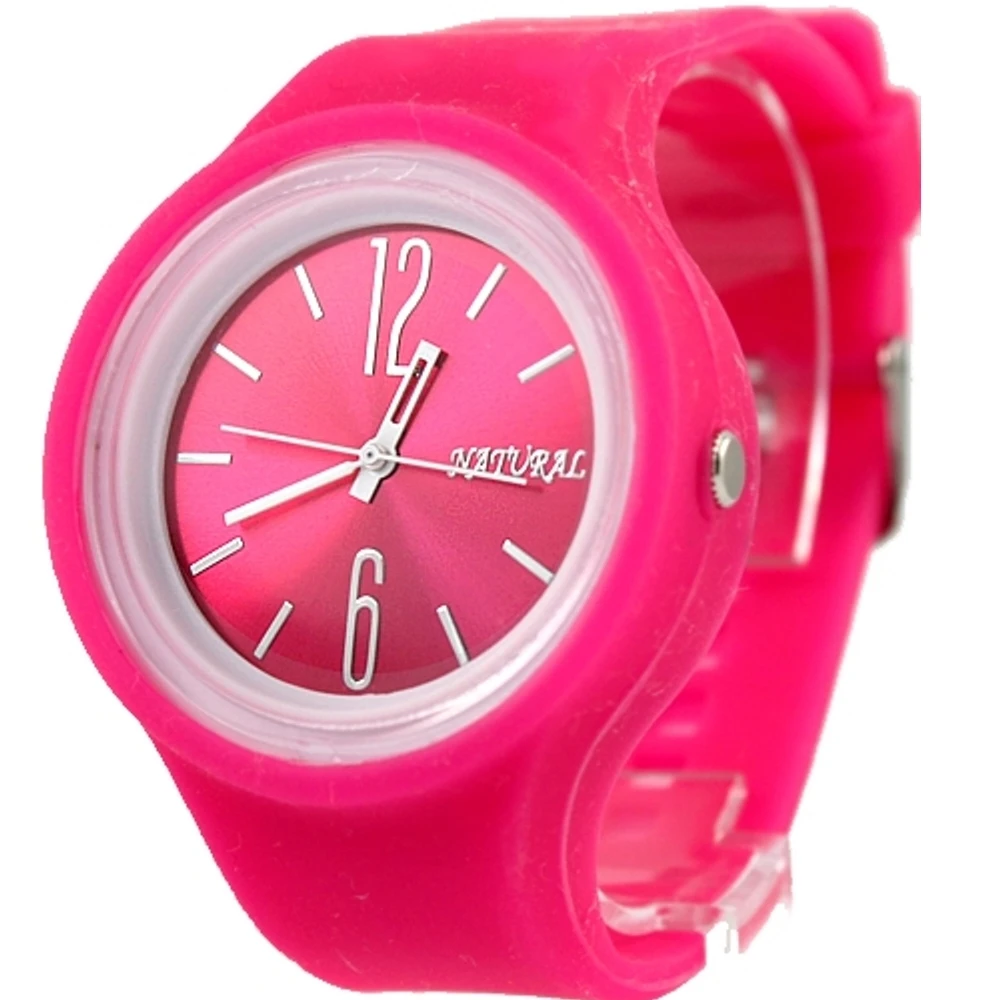 

Luxury Brand Unisex Analog Quartz Round Wrist Watch Japan PC21J Movement Magenta Soft Silicone Strap Magenta Dial