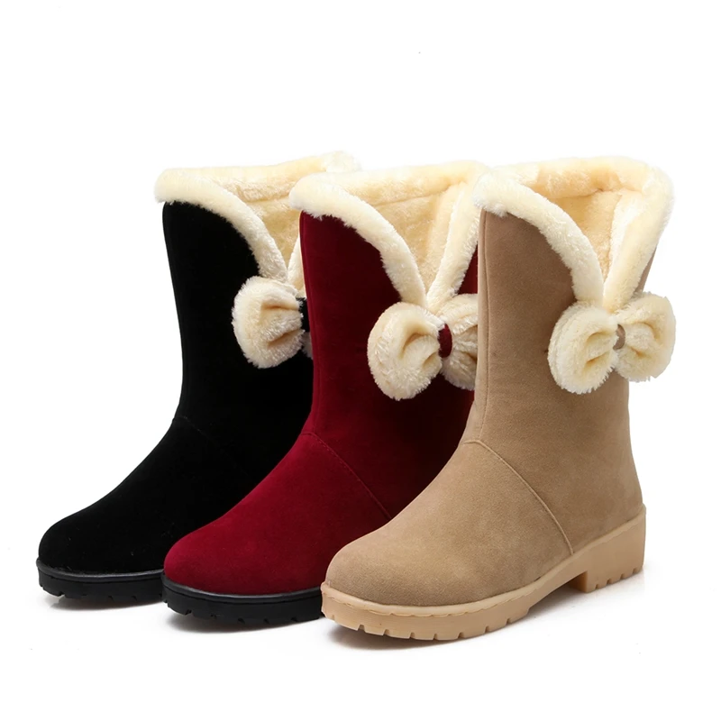 ASILETO/теплые сапоги до середины икры Женские зимние с бантом Зимние botines mujer bota