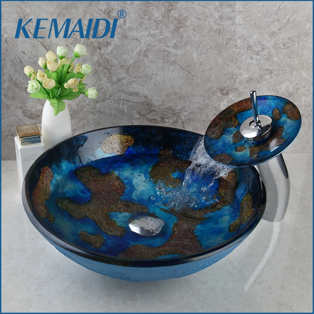 KEMAIDI умывальник из закаленного стекла для ванной комнаты с дизайном художника
