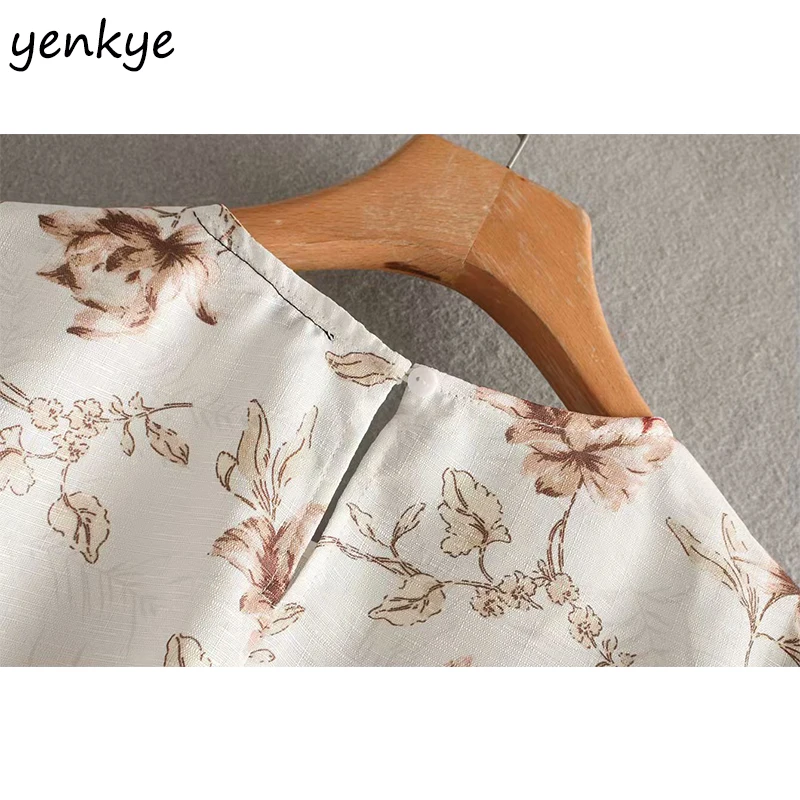 Мода 2019 Женская прерия шик Цветочный принт блузка Femme Круглый вырез короткий