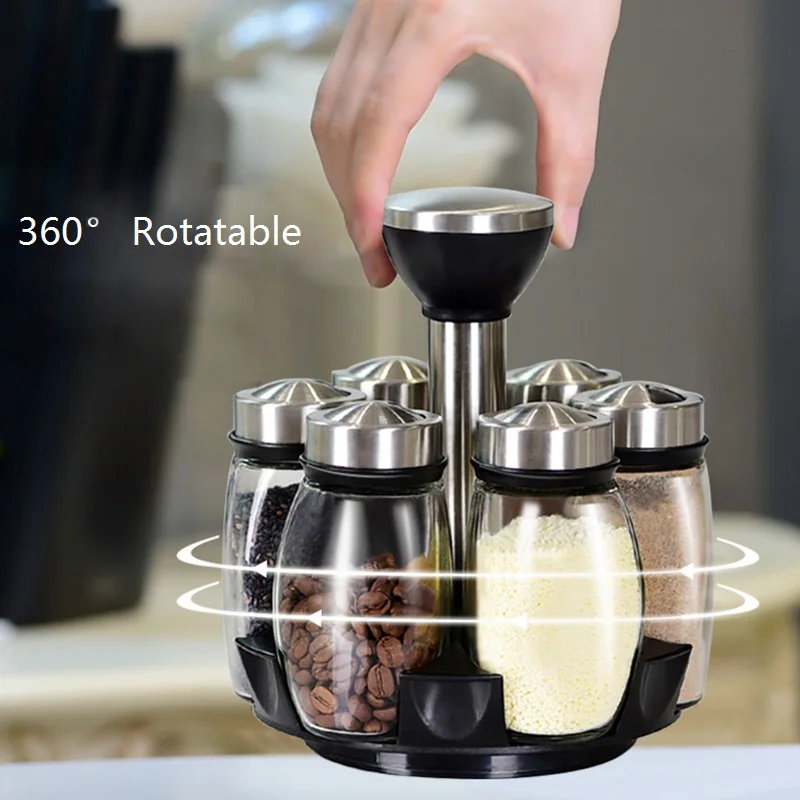 7 шт./компл. вращающийся специй стойка для банок с держателем перечница солонка