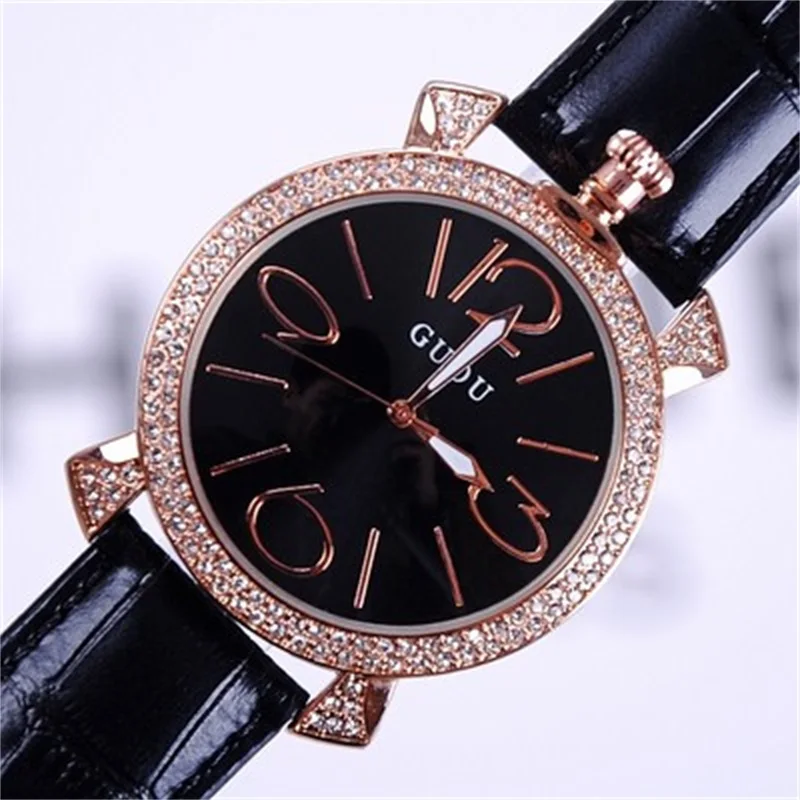 Женские кварцевые часы с ремешком из натуральной кожи со стразами|wristwatch brand|wristwatch
