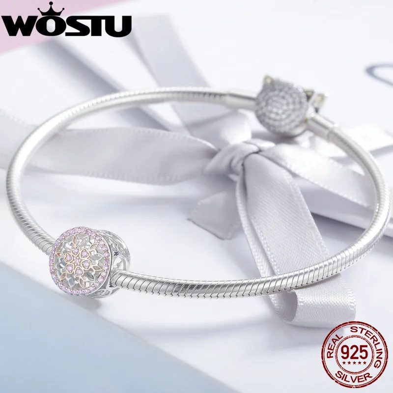 Женский браслет с цветущим цветком WOSTU 925 пробы серебряный бусинами на годовщину