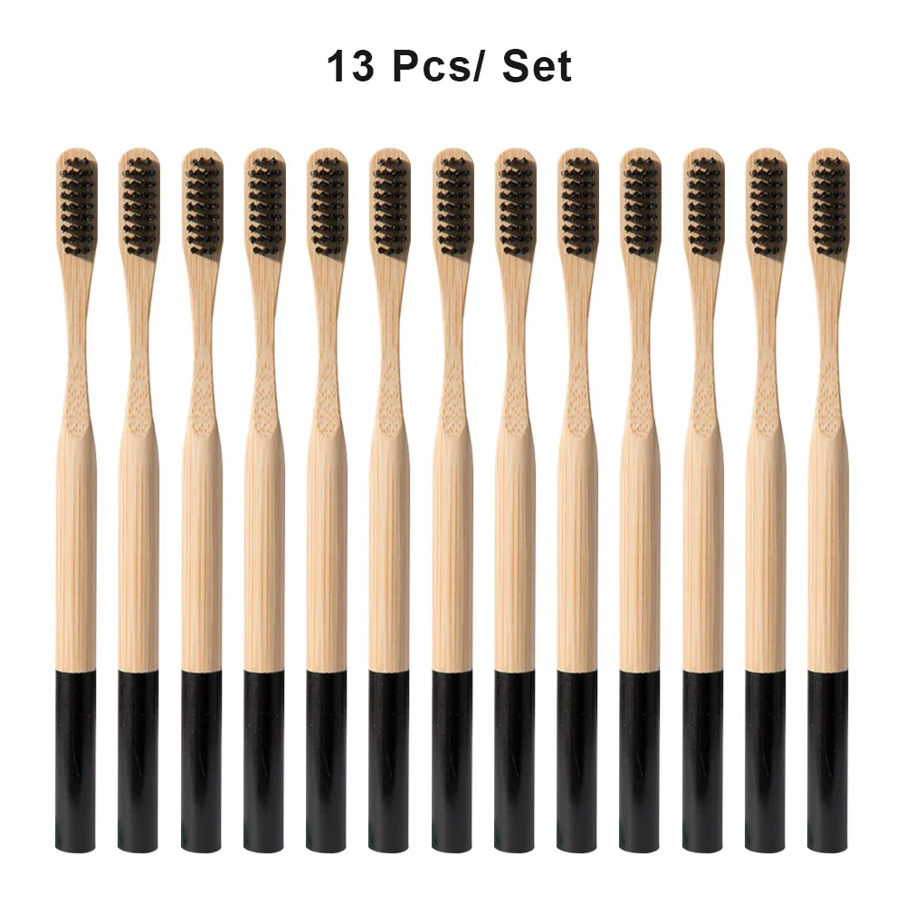 13pcs black Экологически дерево зубная щетка "Радуга" Бамбук 12/13 шт. Зубная щётка бамбуковое волокно деревянная ручка зубная щетка отбеливание красочный - Цвет: 13pcs black