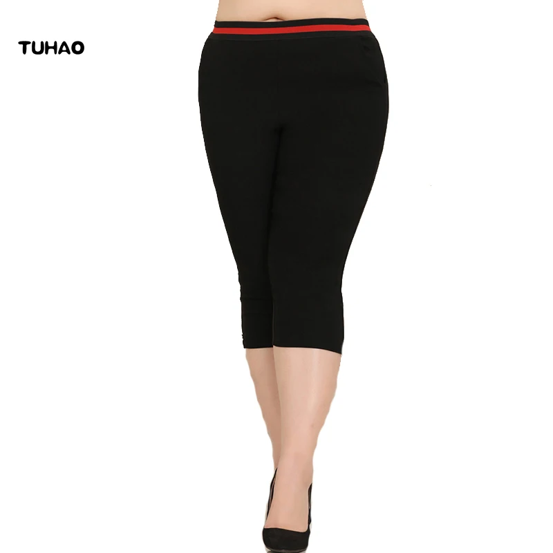TUHAO Plus Size 10XL 8X 6XL trousers For Women Skinny Elastic Waist balck office Pants Panelled Paddy High Pencil Capris MS23 | Женская