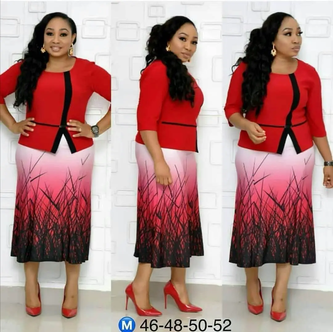 Red new elegent fashion style african women printing plus size dress L-3XL - Color: Red
