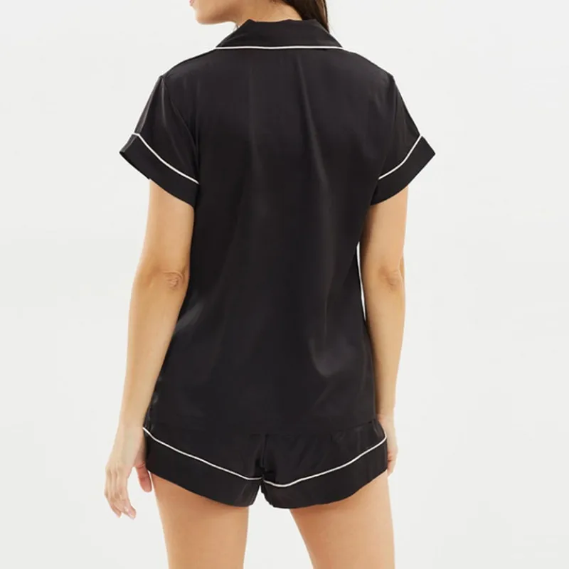 Летняя одежда для сна, костюм Для женщин Satin Plain Кнопка Нижнее белье Babydoll Ночное белье шорты Блузка Топы пижамы комплектов/партия