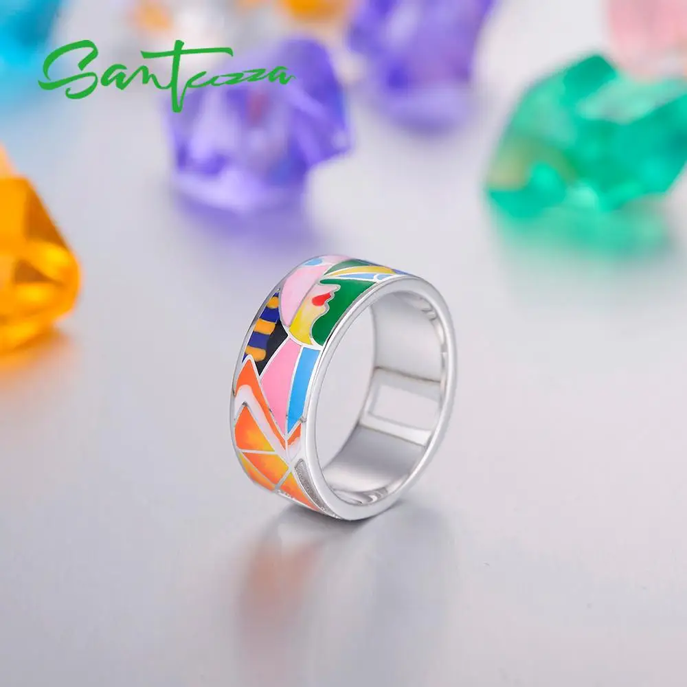 SANTUZZA серебряное кольцо для женщин, 925 пробы, серебряные шикарные кольца, элемент бесконечности, красочные эмалированные вечерние ювелирные изделия ручной работы