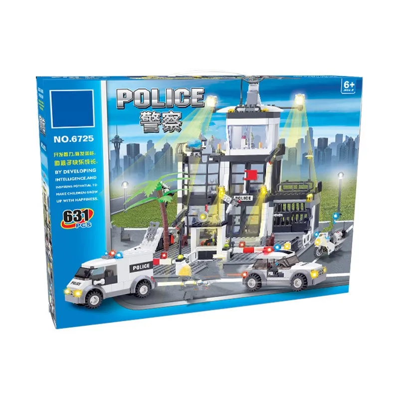 631 шт playmobil город полицейский участок модель строительные блоки Набор игрушек дети день рождения рождественские подарки