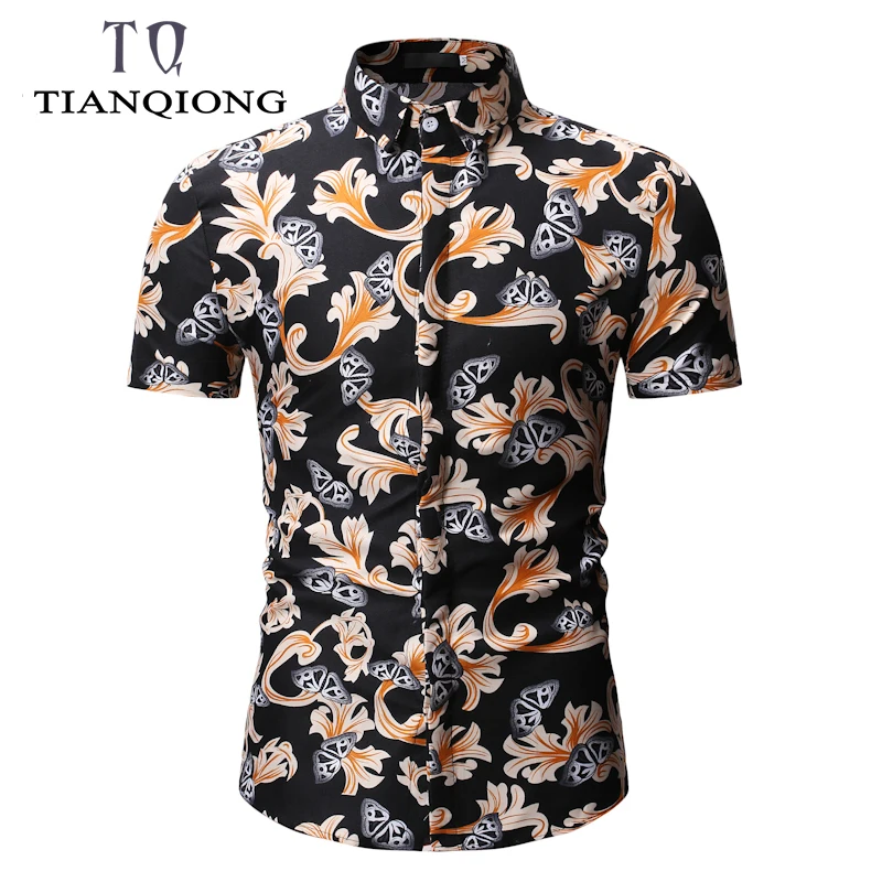 M-3XL New Summer Fashion Mens Shirt Slim Fit Short Sleeve Floral Clothing Trend Plus Size Casual Flower Shirts | Мужская одежда