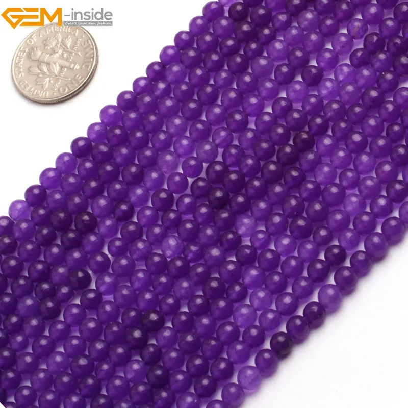 Gem-inside 4-14mm Round Stone Beads Dark Purple Jade For Jewelry Making Bracelets Women 15'' DIY Jewellery | Украшения и