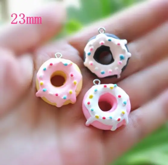 Mixed kawaii плоские пластмассовые diy еда, Пончик брелоки подвески украшения из смолы ожерелье кулон для украшения DIY - Окраска металла: Mixed