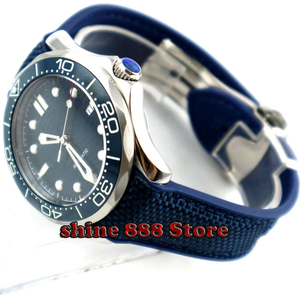 Мужские автоматические часы с синим стерильным циферблатом и сапфировым стеклом