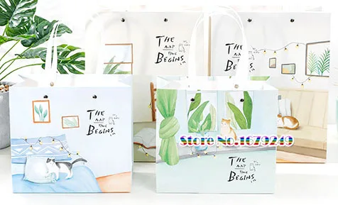 Оптовая продажа акварельная Подарочная сумка для конфет с рисунком кота и ручкой