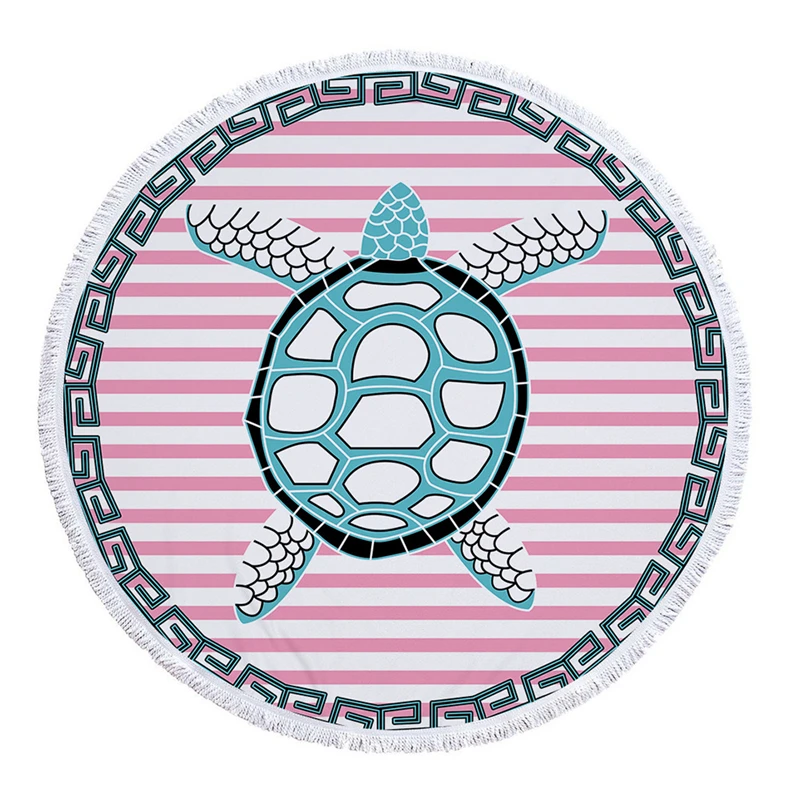 Geometry Microfiber Beach Towel For Adults Mat Tassel Blanket Large Turtle Printed Round Bath 150cm Tapestry Home Decor | Дом и сад