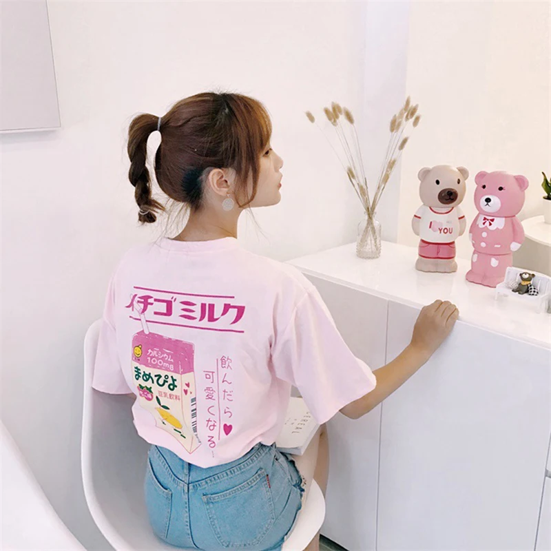 Женская летняя футболка с коротким рукавом принтом Love Heart Milk Box топ в стиле