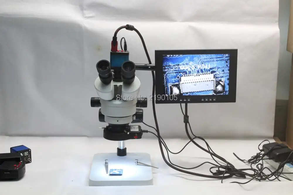 

Trinocular Stereo Microscope 3.5X-90X Continuous Zoom Magnification 14MP HDMI USB Camera LED Light Source 10-inch Monitor