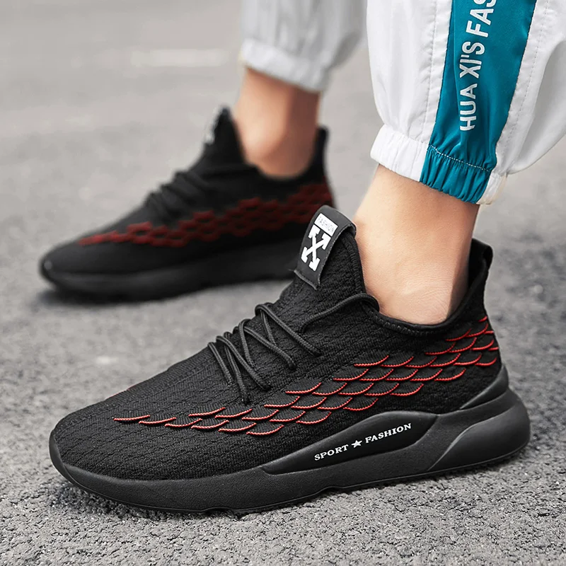 Кроссовки мужские летающие повседневная обувь с плетением рыбьей чешуи дышащая