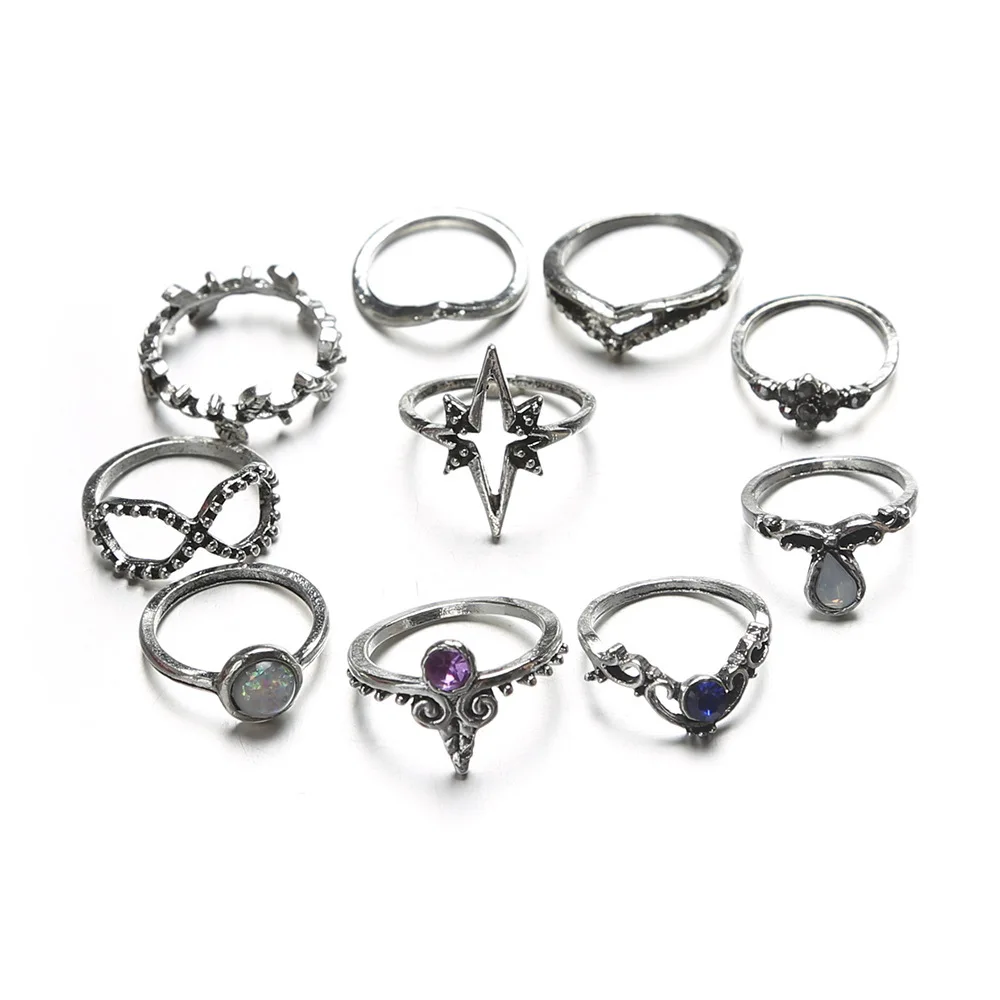 10 шт./партия винтажные женские кольца анис звезда круг лист капля маска-корона