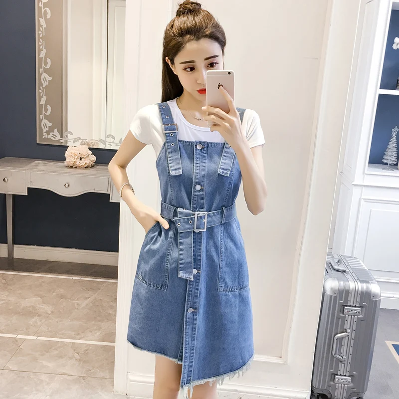 Синий нерегулярные чулок комбинезон джинсовая юбка женщина 2019 повседневное