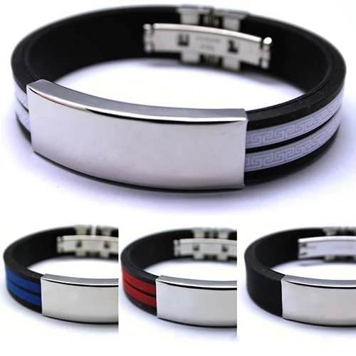Мужской браслет из нержавеющей стали резиновый черный разноцветный Модный