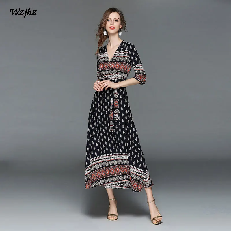 2018 Для женщин платье с принтом в стиле ретро геометрический принт шить