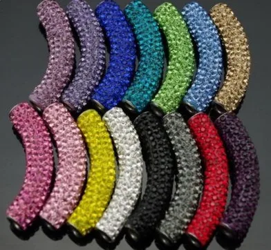

hotsale best 50*10mm Mixed 15 Color In Ramdom Clay long bending tube beads charms for bracelet crystal hb343
