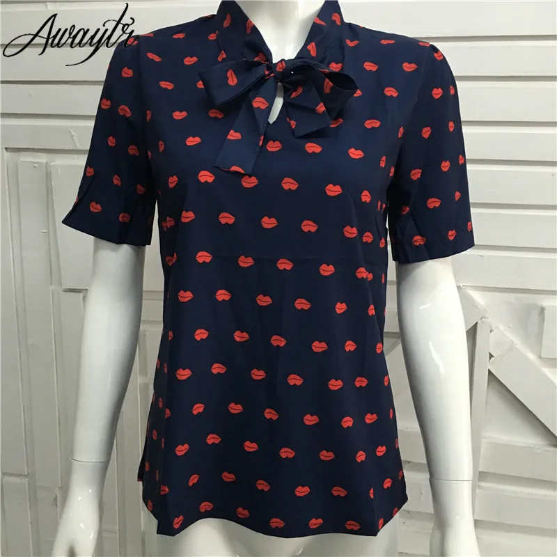 Женская шифоновая блузка с принтом Красного рта элегантная рубашка коротким