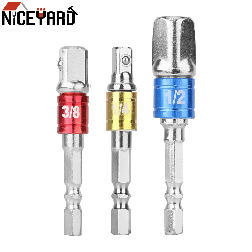

NICEYARD 3 шт./компл. электроинструменты 1/4 "3/8" 1/2 "конвертер гнездо адаптер шестигранный набор с хвостовиком расширение быстрое изменение стали ...